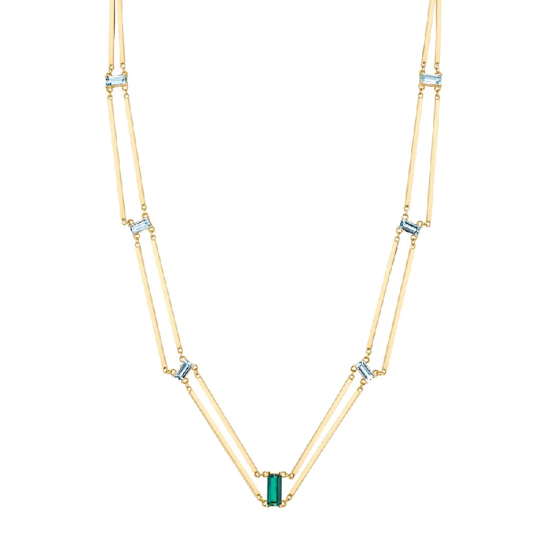 Aquamarine and Tourmaline Railway Necklace