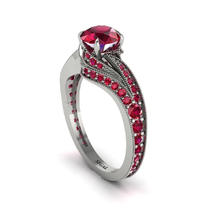 Ladies engagement rings heirloom quality-Ruby 14K Gold Pave Engagement Ring - Magnolia No. 57