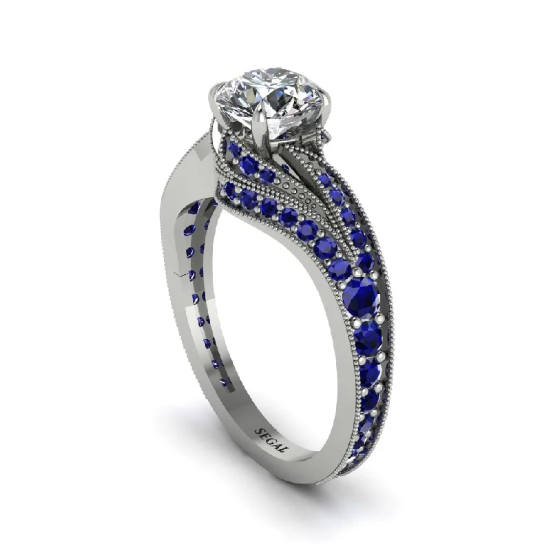 Ladies engagement rings lightweight options-Sapphire 14K Gold Pave Engagement Ring - Magnolia No. 63