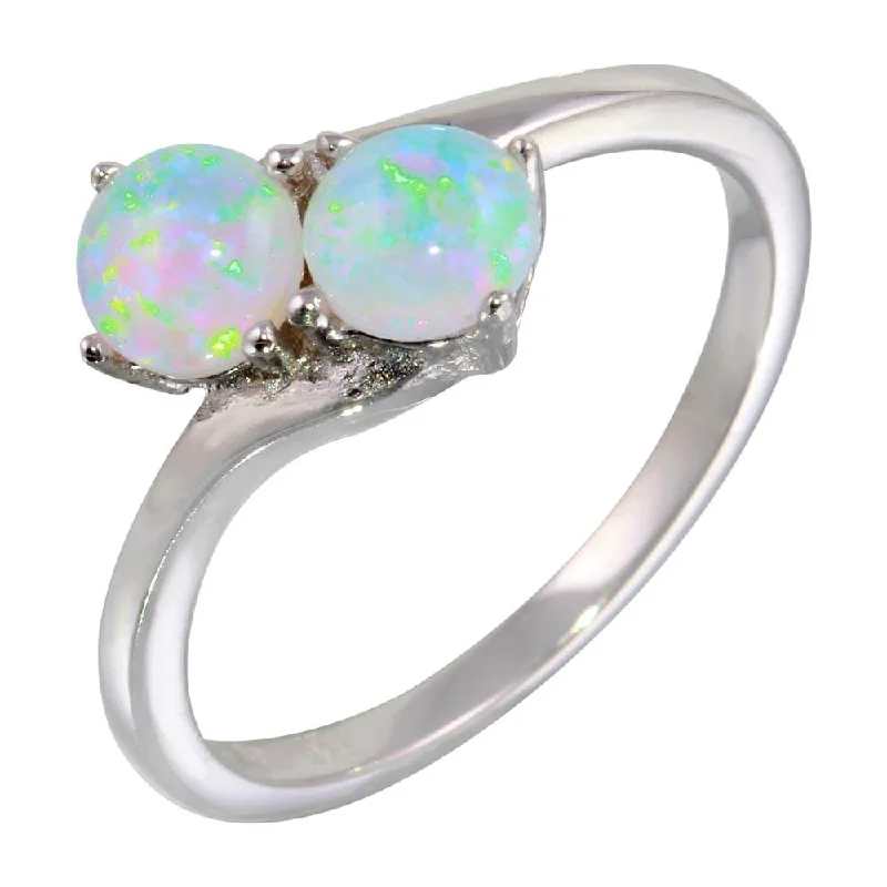 Ladies rings index finger-Rhodium Plated 925 Sterling Silver Twin CZ Opal Ring - STR01076