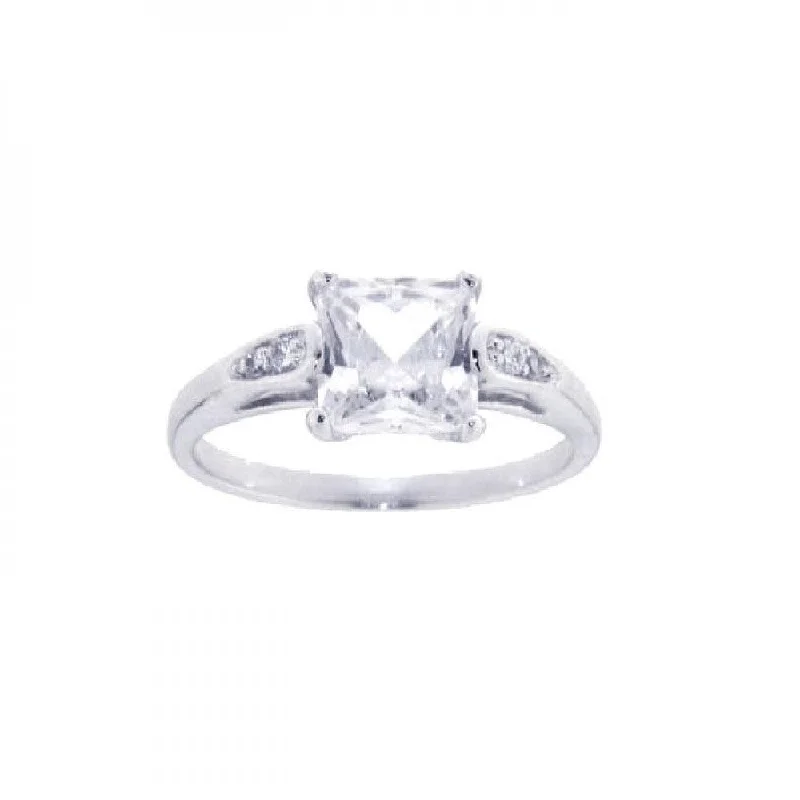 Ladies rings handmade crafts-Silver 925 Rhodium Plated Clear Square Center CZ Ring - STR00580