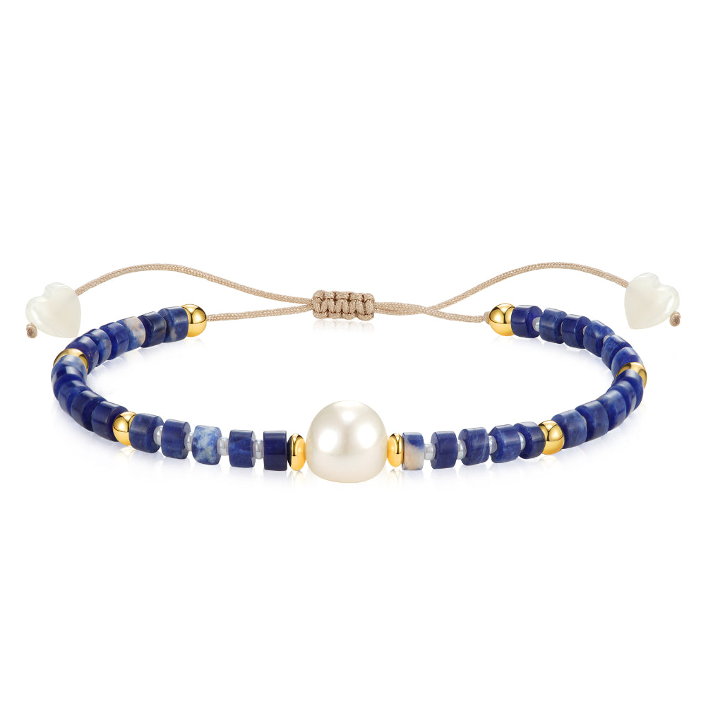 Ladies bracelets youthful charm-Adjustable Healing Crystal Bracelet Natural Sodalite Gemstone Beads with Irregular Pearl