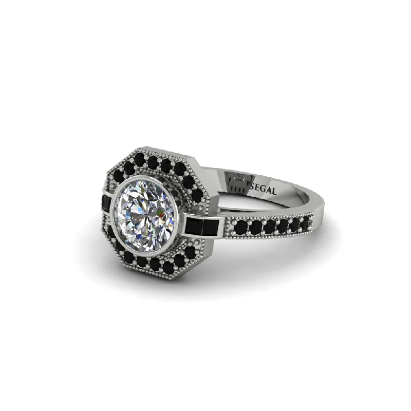 Ladies engagement rings punk flair-Black Diamond Octagon Halo Engagement Ring - Leia No. 33