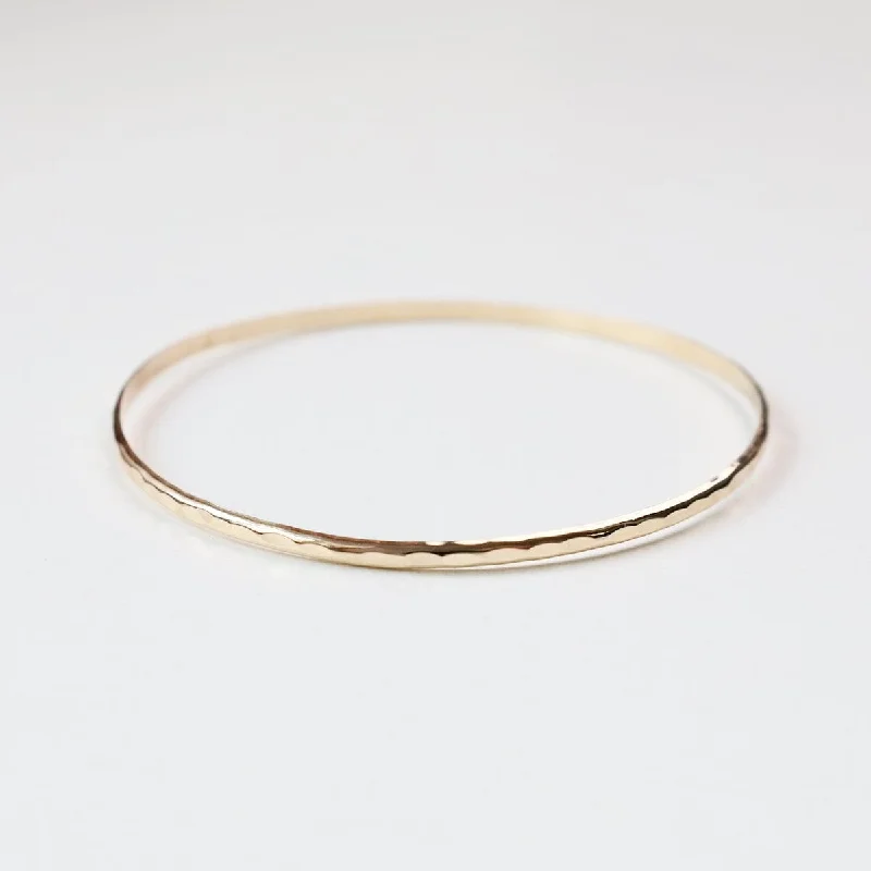 Ladies bracelets synthetic jewels-Thin Hammered Gold Filled Bangle Bracelet