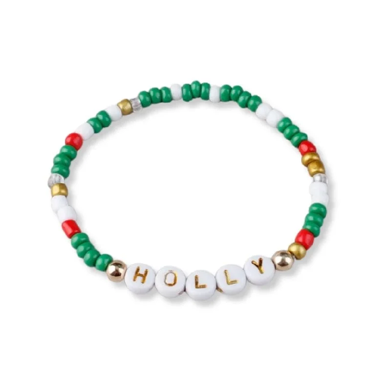 Ladies bracelets floral designs-Holly Holiday Beaded Friendship Stretch Bracelets