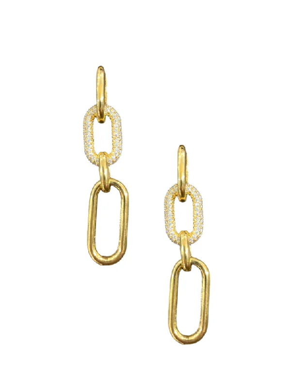 Ladies rings latest designs-Pave Link Earring - Gold