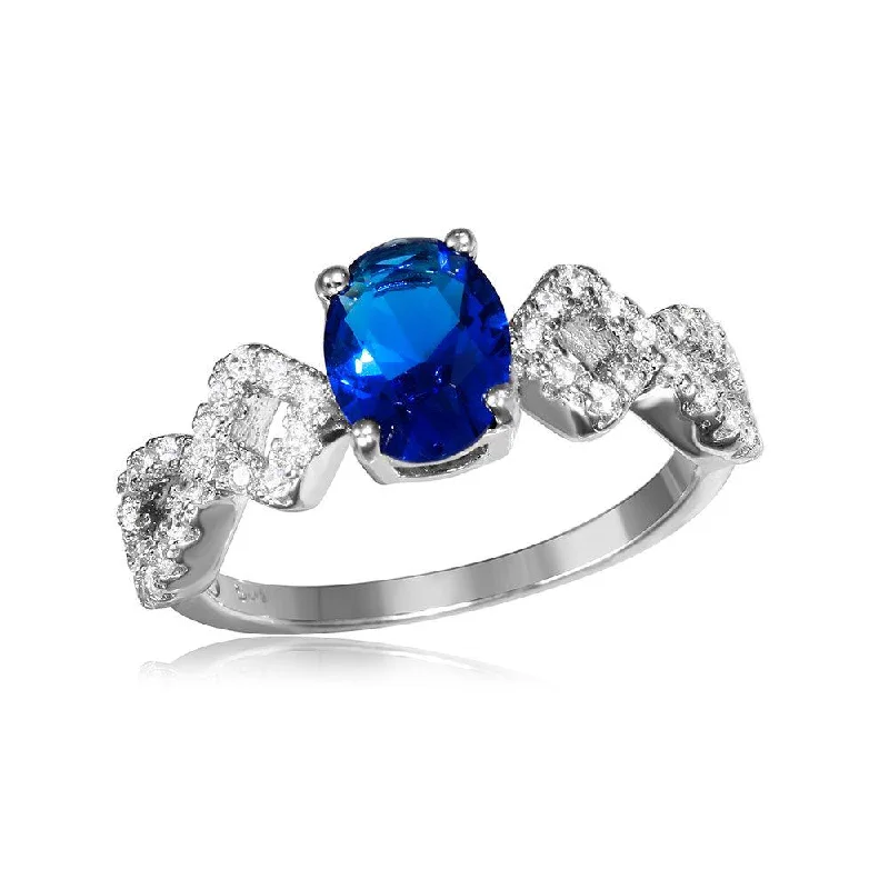 Ladies rings luxurious designs-Silver 925 Rhodium Plated Sapphire Center Stone Ring with CZ Shank - BGR01053