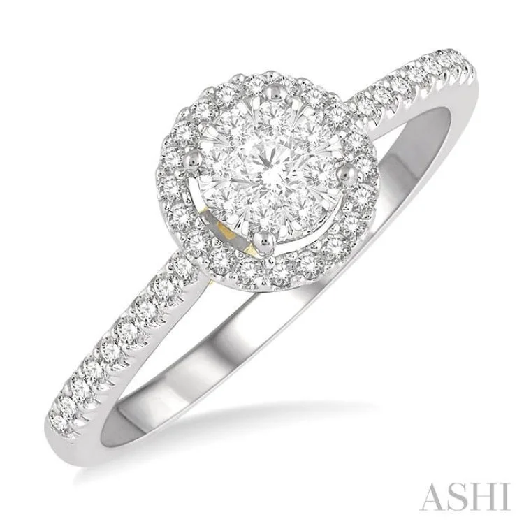 Ladies engagement rings store locations-1/3 Ctw Round Diamond Lovebright Halo Engagement Ring in 14K White and Yellow Gold