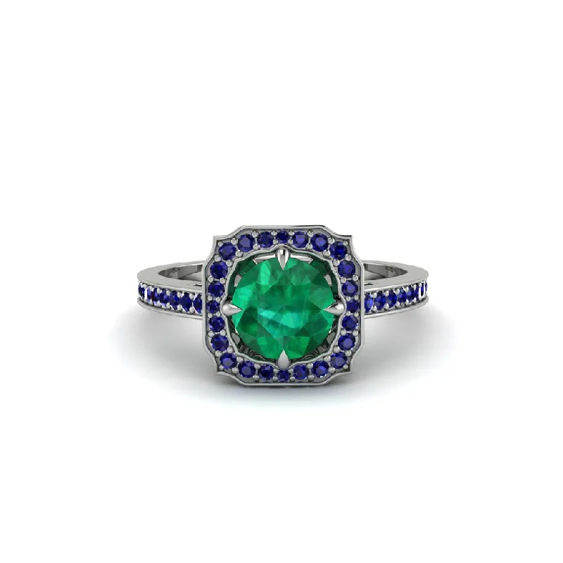 Ladies engagement rings diamond styles-Emerald Cathedral Halo Engagement Ring - Luciana No. 66