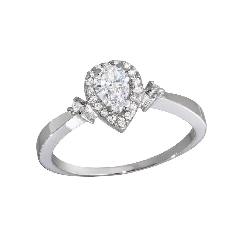 Ladies rings classic looks-Rhodium Plated 925 Sterling Silver Small Teardrop CZ Ring - GSR00001