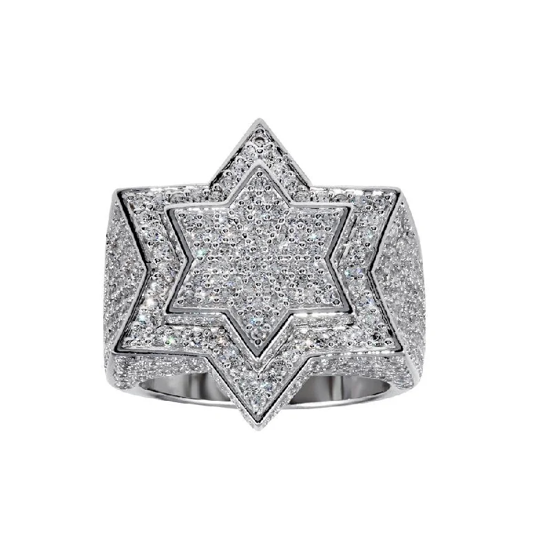 Ladies rings price options-Rhodium Plated 925 Sterling Silver Star CZ Ring - GMR00312