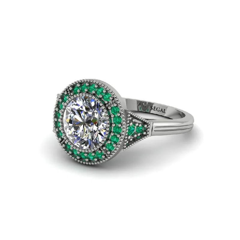 Ladies engagement rings punk flair-Round Cut Diamond Milgrain Halo Engagement Ring - Maggie No. 18