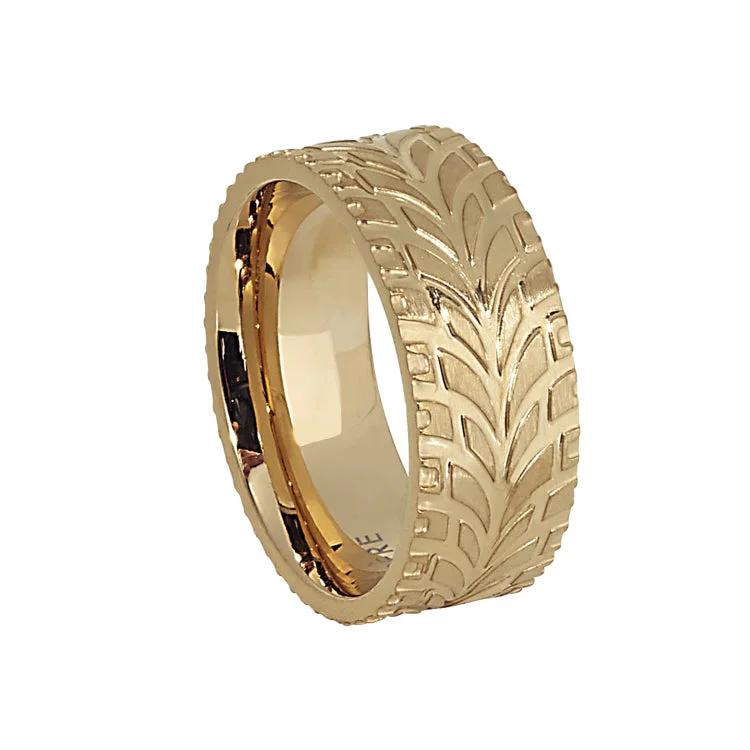 Ladies rings designer brands-Gold IP Finish Stainless Steel Feathered Band  - Size 12