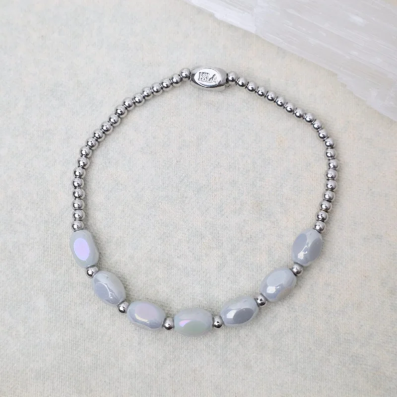 Ladies bracelets charm pieces-Meet Me Half Way Pop Of Color Bracelet in Glacier Grey & Stainless Steel