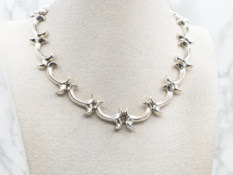 Sterling Silver Flourish Link Choker Necklace