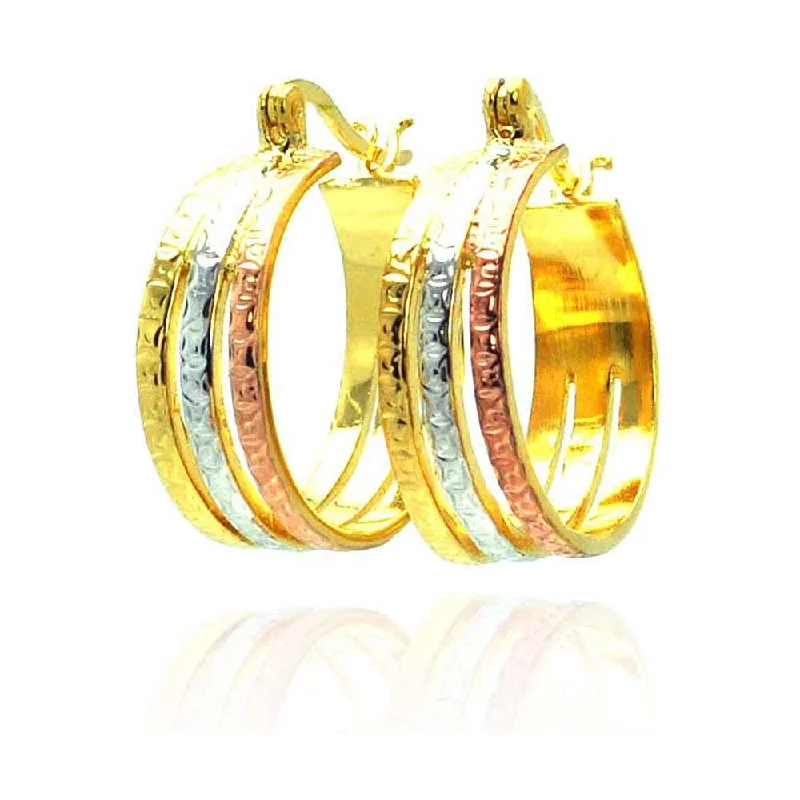 Ladies rings modern styles-Silver 925 Gold and Silver and Bronze Rhodium Plated CZ Hook Earrings - STE00445