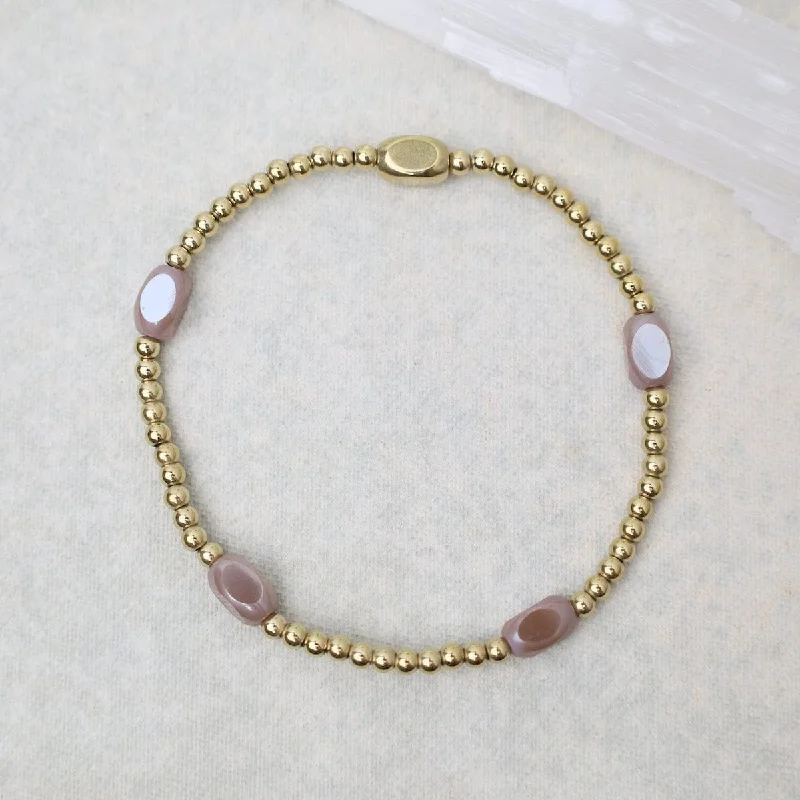 Ladies bracelets pearl details-Here & There Pop Of Color Bracelet in Sandy Taupe & Gold