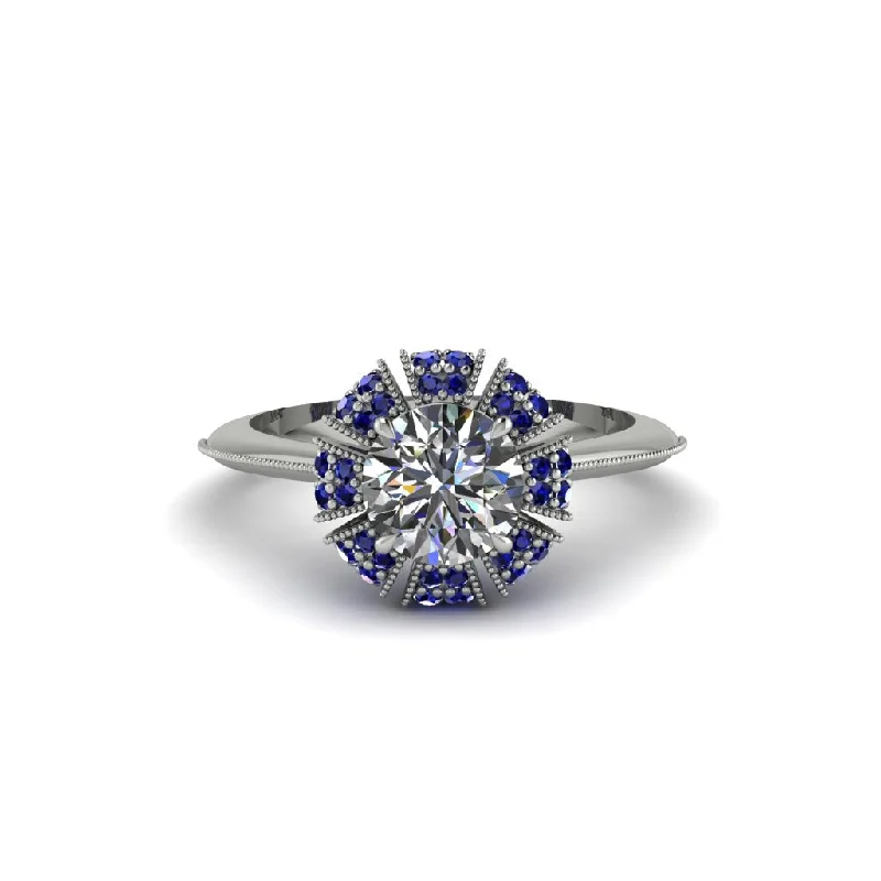 Ladies engagement rings unique designs-Sapphire Crown Halo Engagement Ring - Annie No. 63