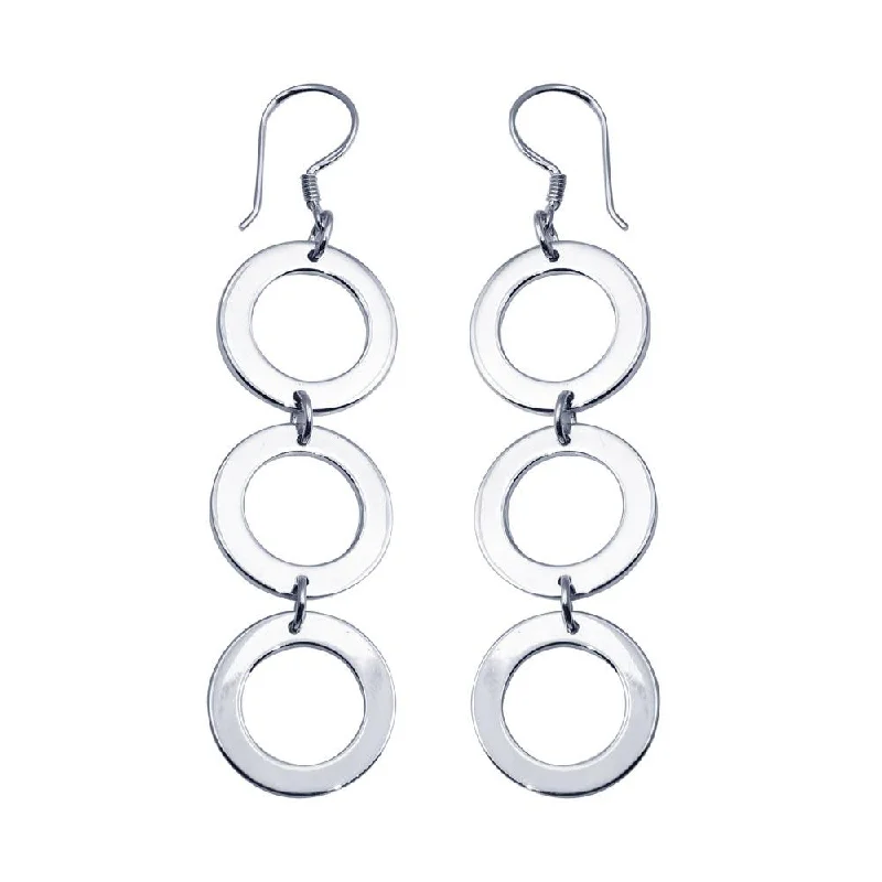 Ladies rings youthful charm-Silver 925 Rhodium Plated Three Open Circle Dangling Hook Earrings - DSE00021