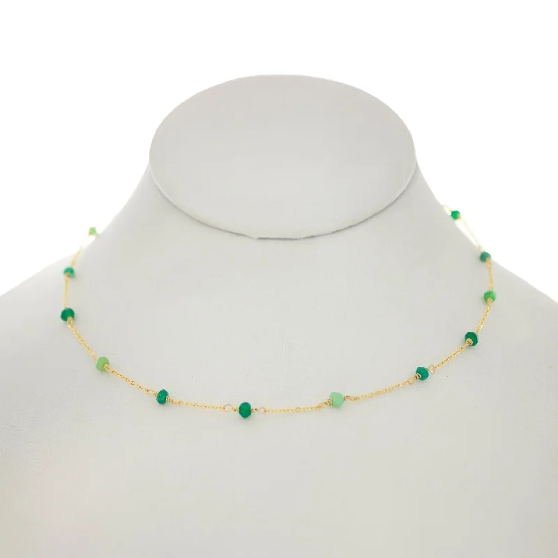 Jungle Green - Emerald, Chrysoprase, Green Onyx Between Chain Necklace