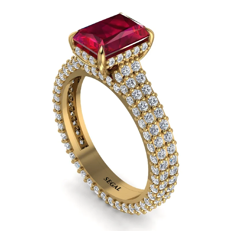 Ladies engagement rings premium options-Radiant Cut Ruby Pave Engagement Ring - Kenzie No. 10