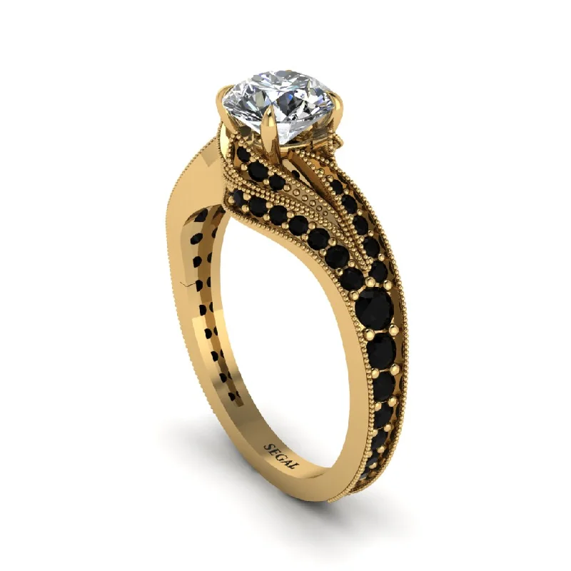 Ladies engagement rings designer labels-Black Diamond 14K Gold Pave Engagement Ring - Magnolia No. 31