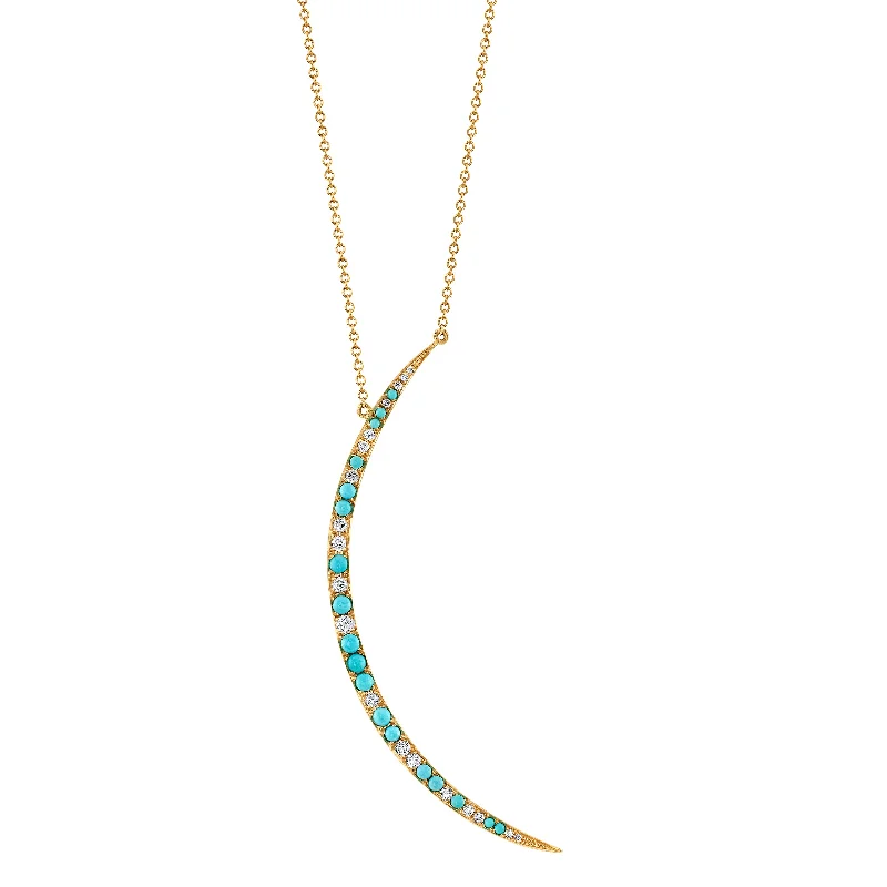 Turquoise Diamond Crescent Moon Necklace