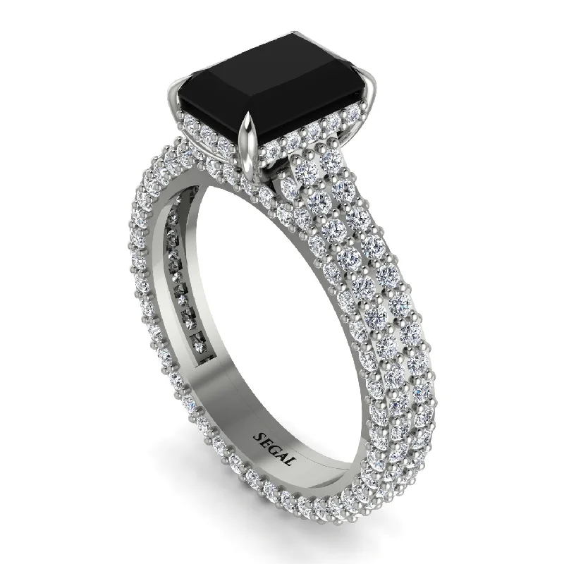 Ladies engagement rings halo settings-Radiant Cut Black Diamond Pave Engagement Ring - Kenzie No. 9