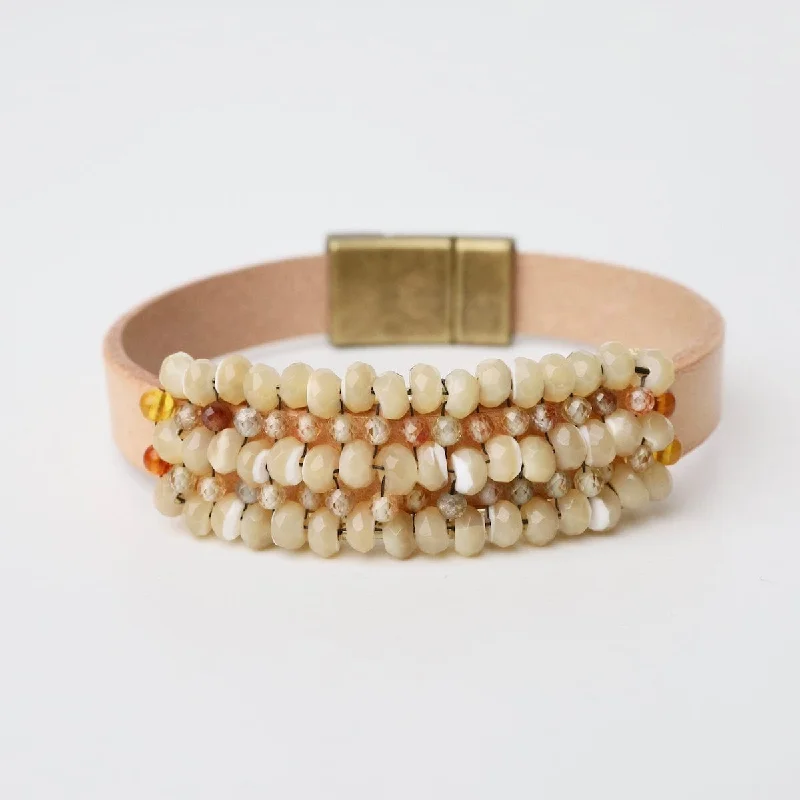 Ladies bracelets cuff looks-Mother of Pearl with Amber Trim & Yellow Zircon Bracelet