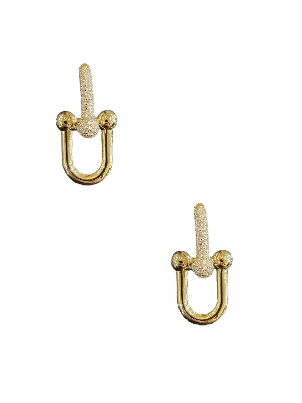 Ladies rings birthday surprises-Pave Hardware Link Earrings