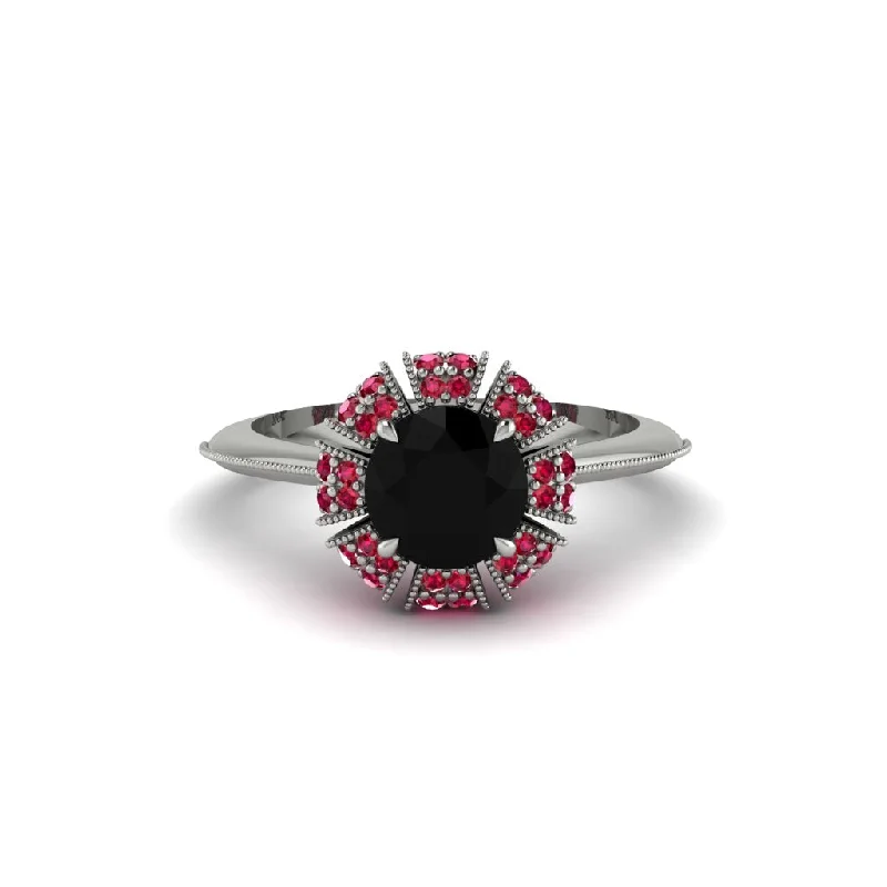 Ladies engagement rings gothic appeal-Ruby Crown Halo Engagement Ring - Annie No. 54