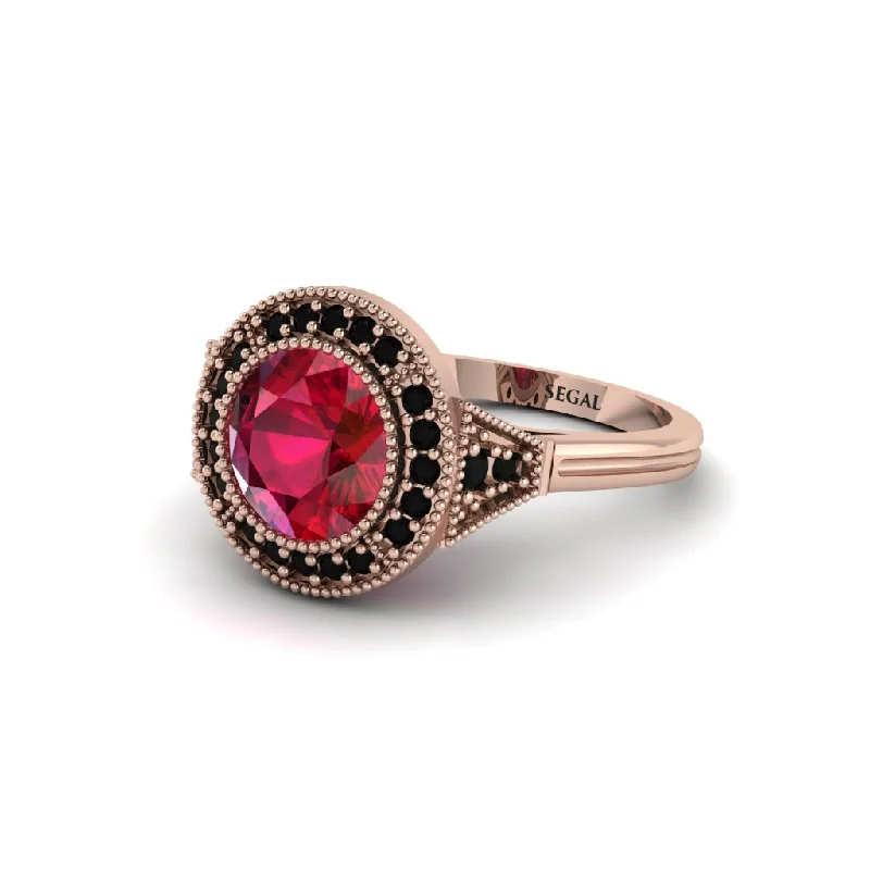 Ladies engagement rings rose-cut gems-Round Cut Ruby Milgrain Halo Engagement Ring - Maggie No. 41