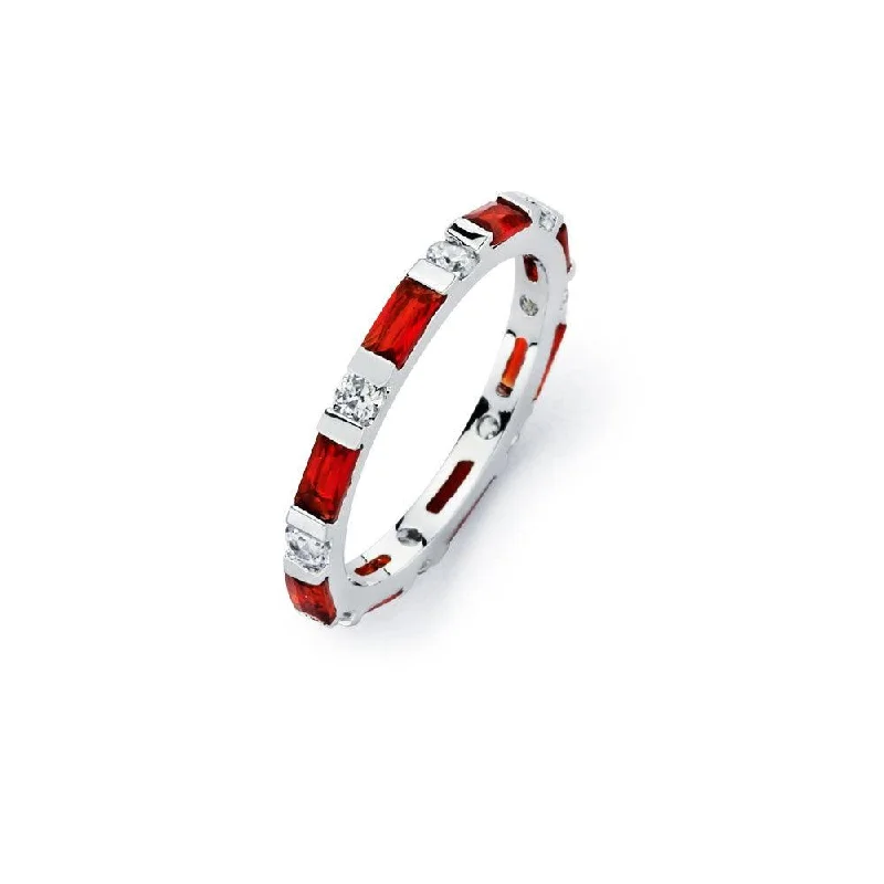 Ladies rings size guide-Silver 925 Rhodium Plated Red CZ Stackable Eternity Ring - BGR00623