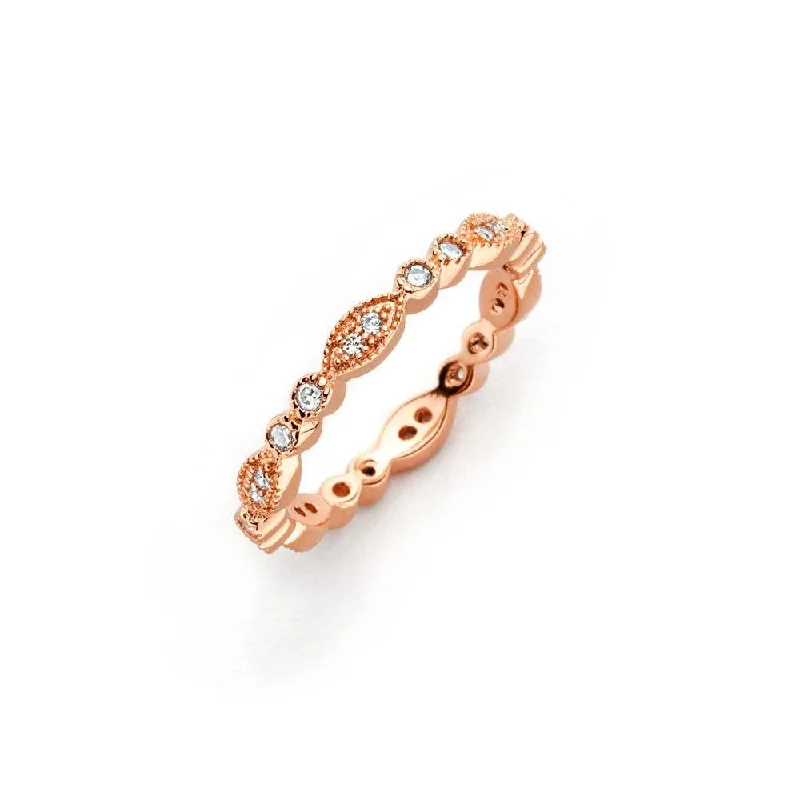 Ladies rings group styles-Silver 925 Rose Gold Plated Clear Round and Marquise CZ Stackable Eternity Ring - BGR00537RGP