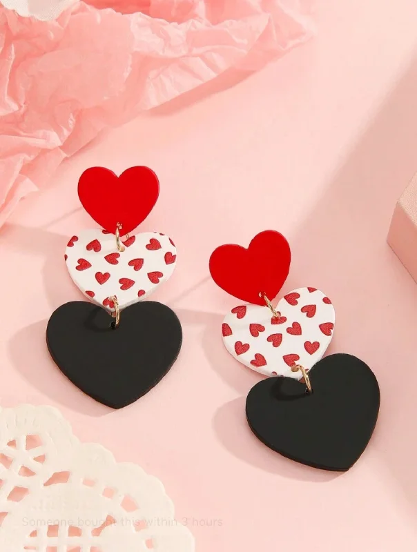 Ladies rings sentimental value-Beautiful Tri-Color Acrylic Heart Stud Drop Earrings