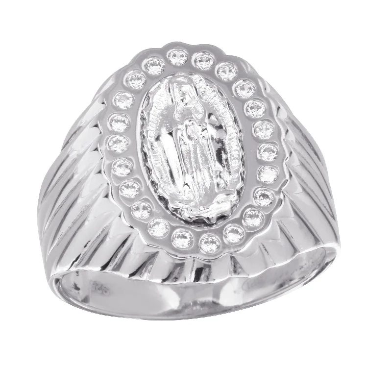 Ladies rings minimalist charm-Rhodium Plated 925 Sterling Silver Guadalupe Ring with CZ - GMR00242RH