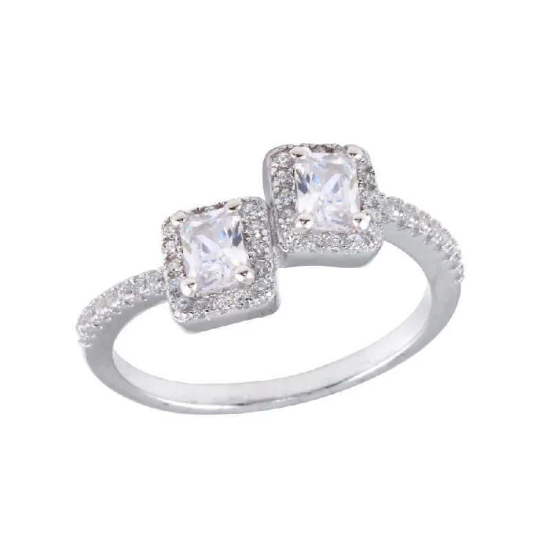 Ladies rings everyday wear-Rhodium Plated 925 Sterling Silver Double Square Clear Center CZ Ring - BGR01254CLR