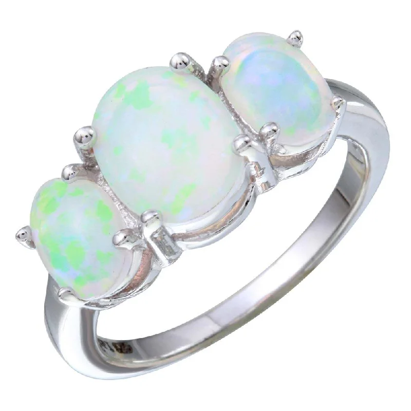 Ladies rings index finger-Rhodium Plated 925 Sterling Silver 3 Opal Stone Ring - STR01092