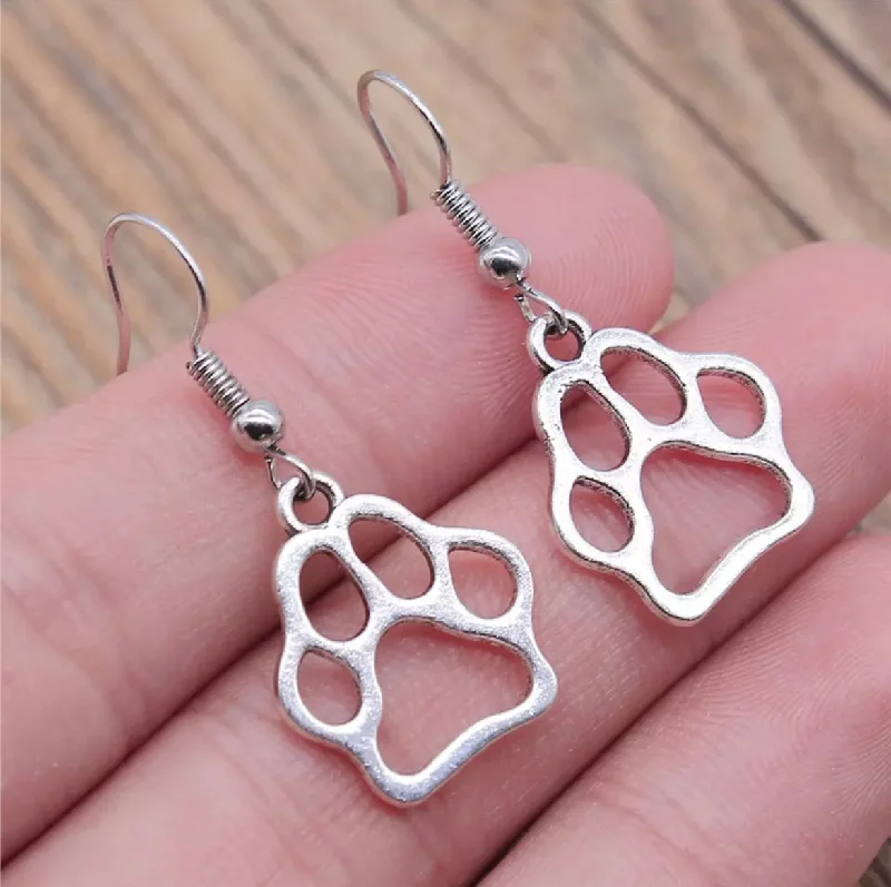 Ladies rings modern styles-Silver Paw Print Earrings