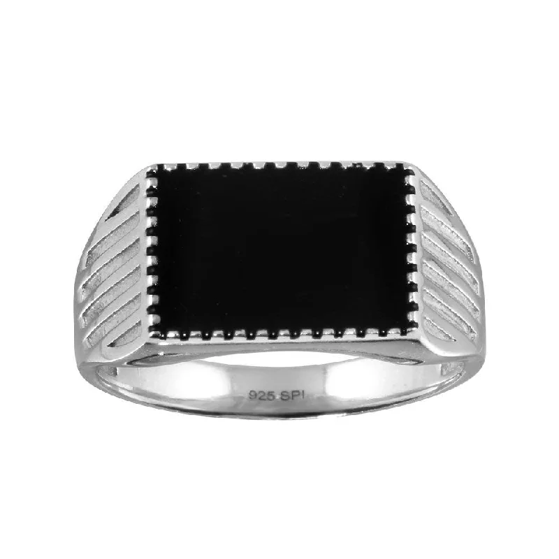 Ladies rings viral picks-Rhodium Plated 925 Sterling Silver Black Enamel Ring - SOR00001