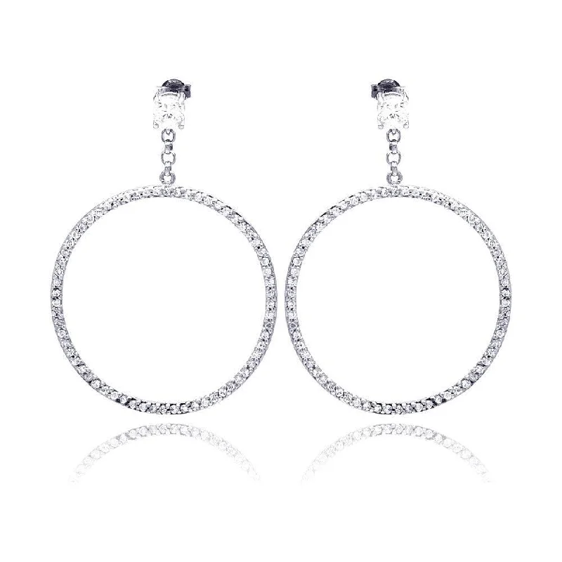 Ladies rings white gold-Clearance-Silver 925 Rhodium Plated Round CZ Dangling Earrings - STE00510