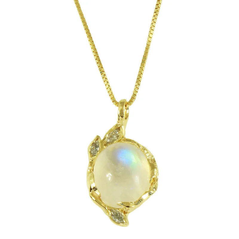 Oval Moonstone with Diamond Petals Necklace