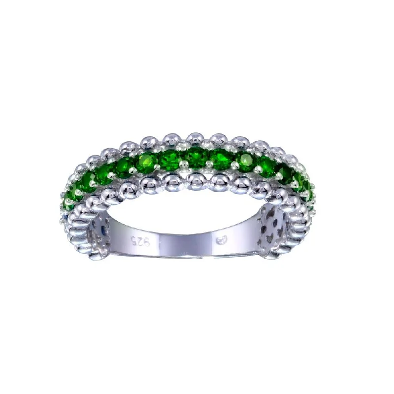 Ladies rings gift choices-Rhodium Plated 925 Sterling Silver Green CZ Ring - BGR01318GRN