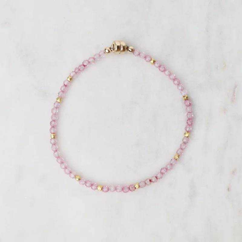 Ladies bracelets friendship bands-Single Strand Pink Topaz Magnetic Bracelet