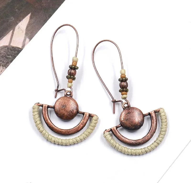 Ladies rings colorful stones-Vintage Semicircle Copper Dangle Earrings