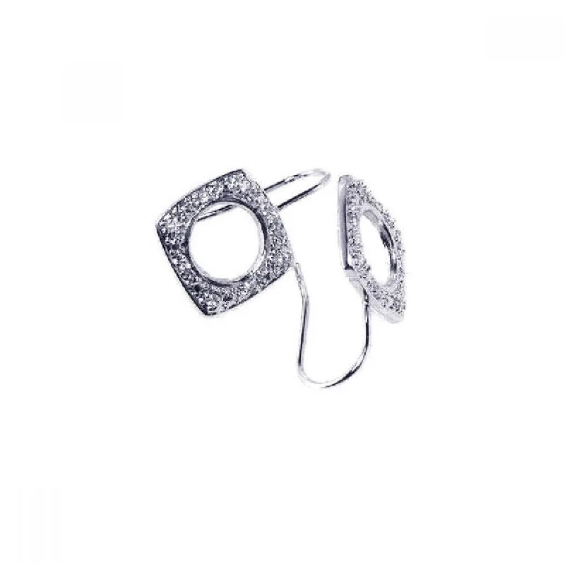 Ladies rings youthful charm-Clearance-Silver 925 Rhodium Plated Square Circle Cut CZ Hook Earrings - STE00208RH