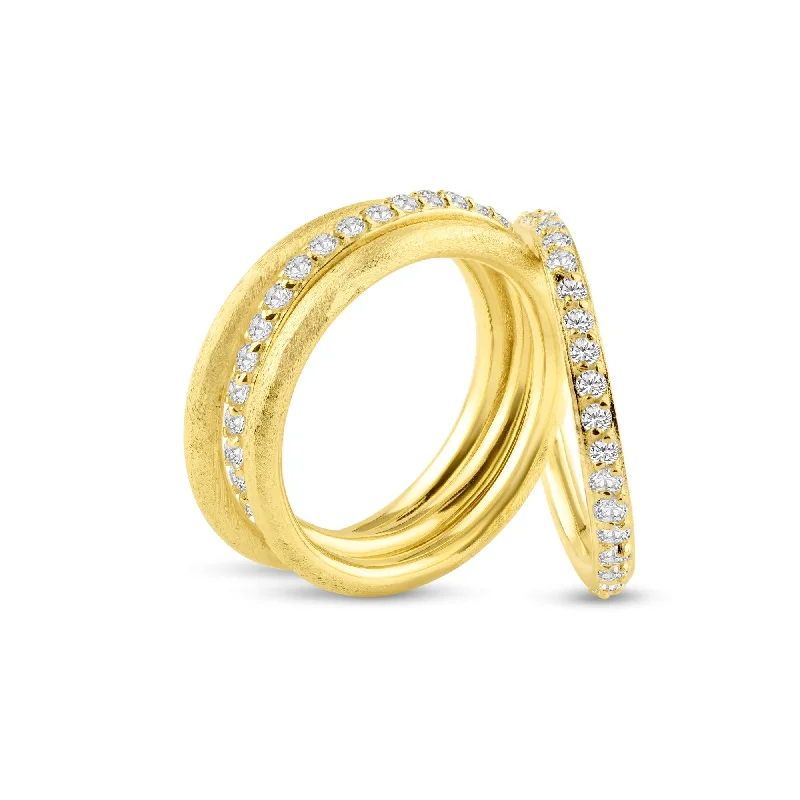 Ladies rings boho flair-Silver 925 Gold Plated CZ Ring Set - STR00517GP