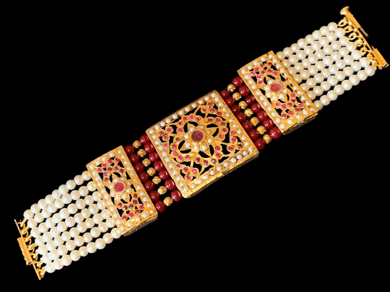 Ladies bracelets social media trends-B63 Saira jadau bracelet in ruby   ( SHIPS IN 4 WEEKS )