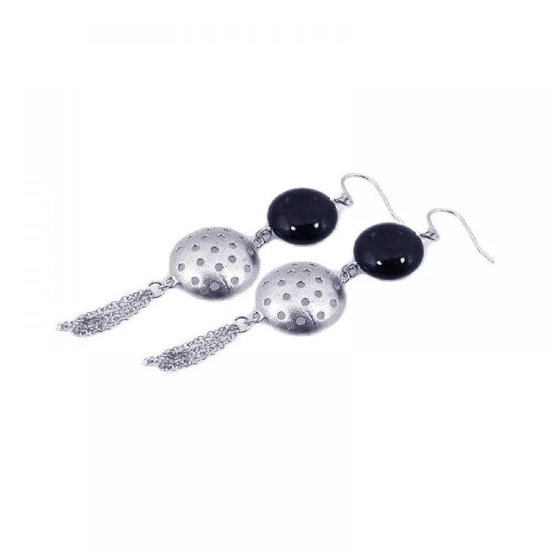 Ladies rings minimalist appeal-Clearance-Silver 925 Rhodium Plated Round Half Golf Ball CZ Dangling Wire Multi Strand Hook Earrings - STE00535