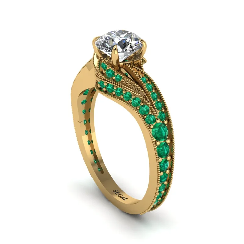 Ladies engagement rings elegant classics-Emerald 14K Gold Pave Engagement Ring - Magnolia No. 16